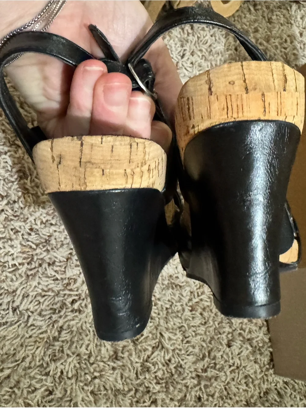TWO AEROSOLES Women's Black Tan Wedge Strappy Sandals *Comfort Memory Foam*